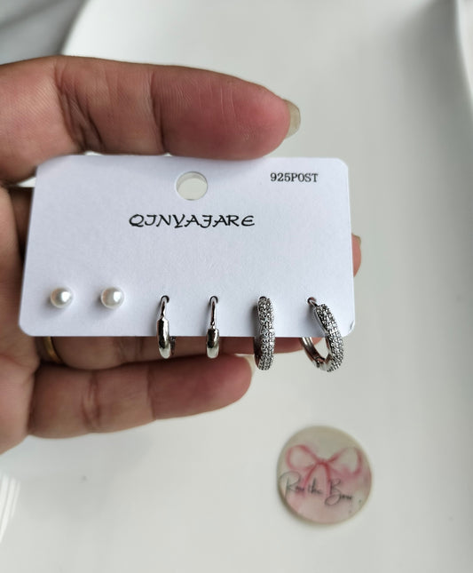 Pearly Stud Set Silver