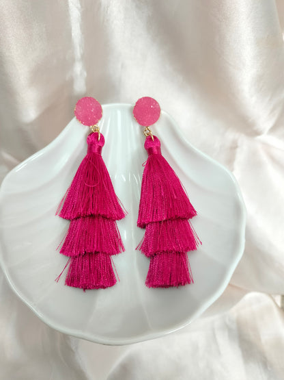 Deep Pink Tassel Earring