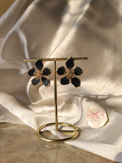 Black floral earring