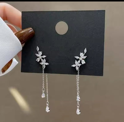 Silver Floral Chain Earring