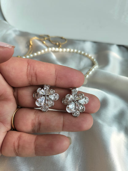 Silver Floral Zircon Earring