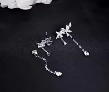 Silver Floral Chain Earring