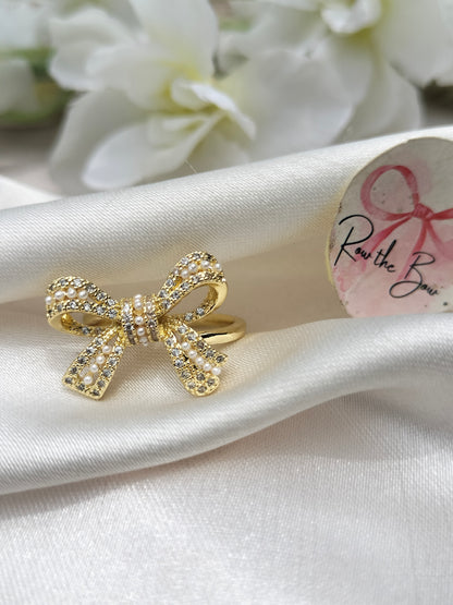 Bow pearl Ring Golden