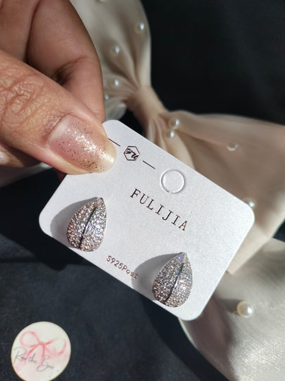 Leafy silver stone earrings