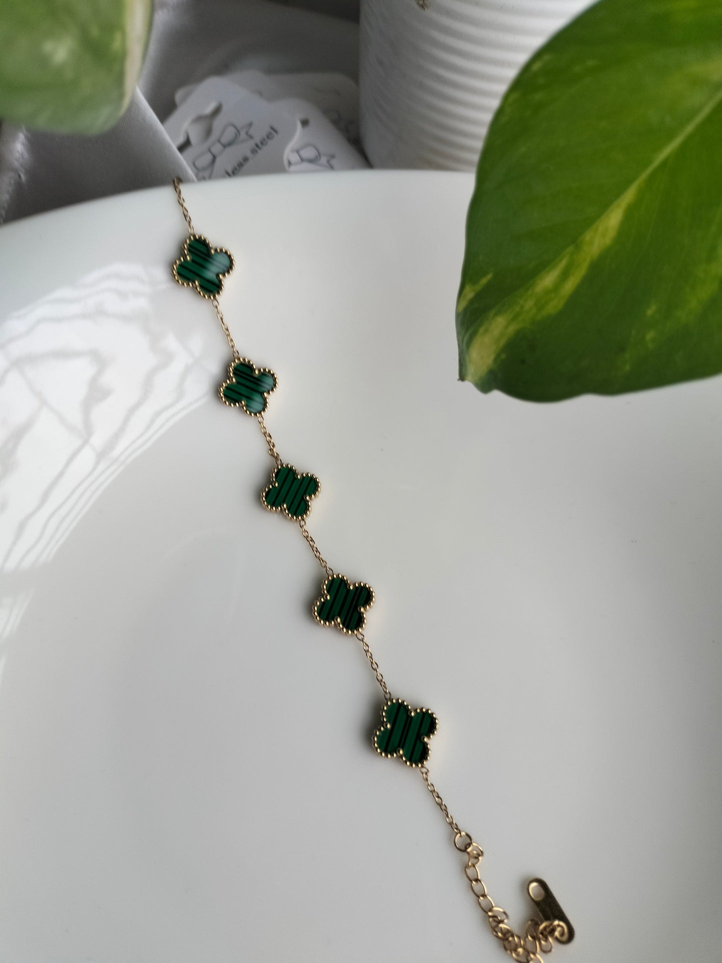 Green Clovar titanium chain bracelet