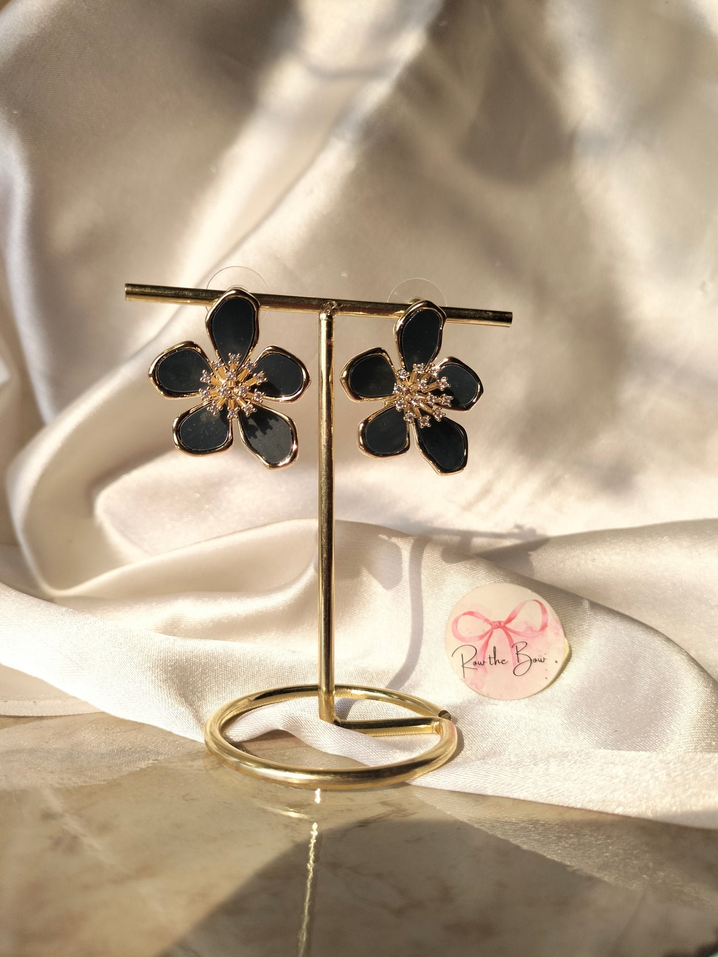 Black floral earring