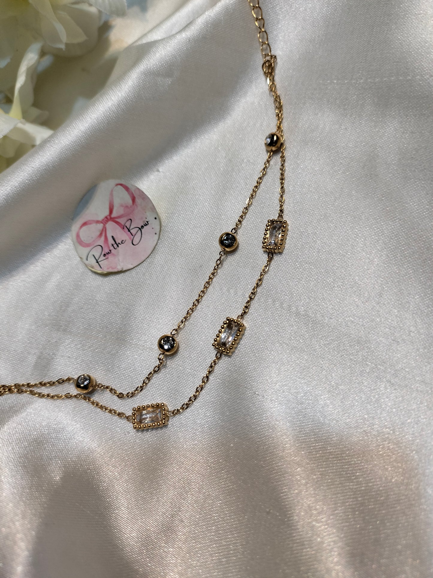 White stone double layer chain bracelet