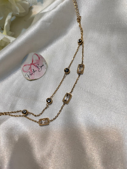 White stone double layer chain bracelet