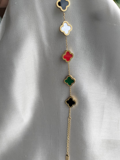 Multi colour clovar titanium chain bracelet