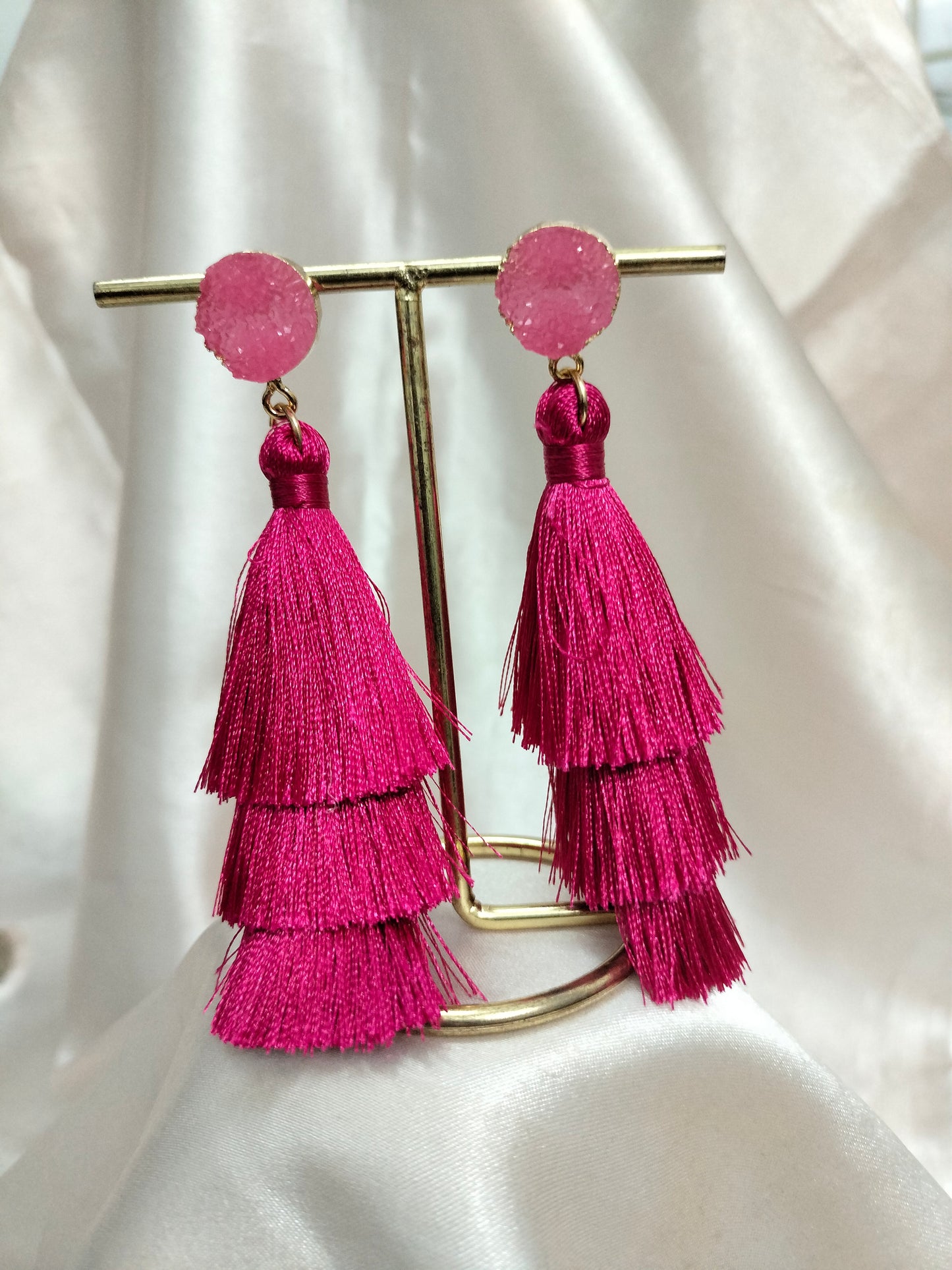 Deep Pink Tassel Earring