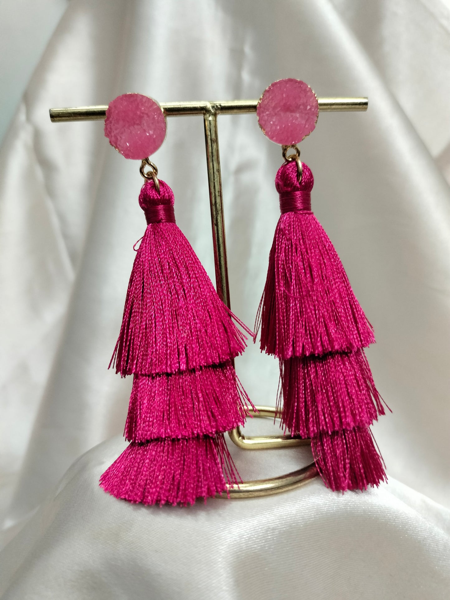 Deep Pink Tassel Earring