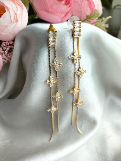 Golden Floral Chain Long Earring-02