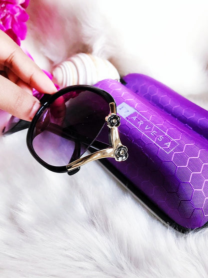 Beautiful Women's Golden Frame Modern Design Black Sunglass