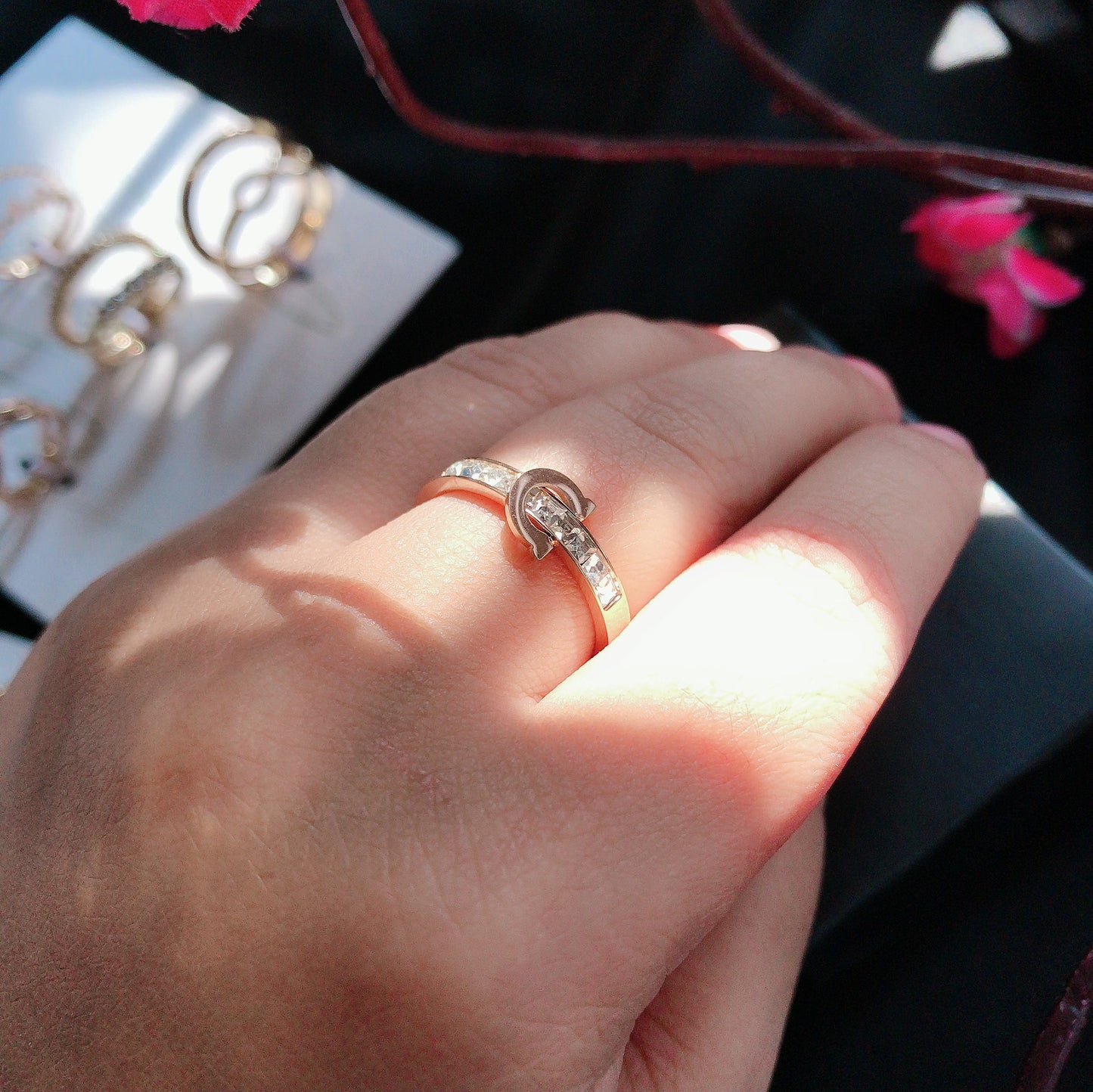 Rose Gold Titanium Belt Design Ring