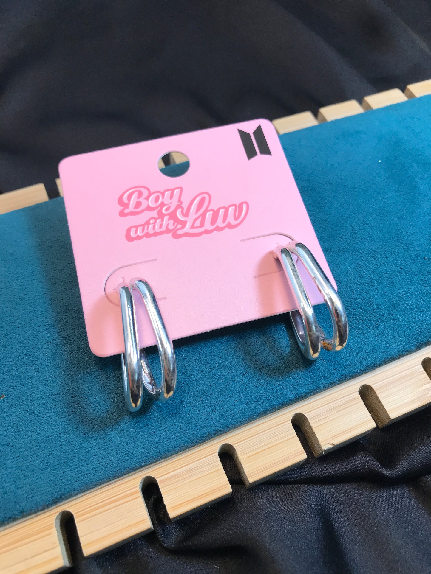 Silver Double Line Oval Hoop