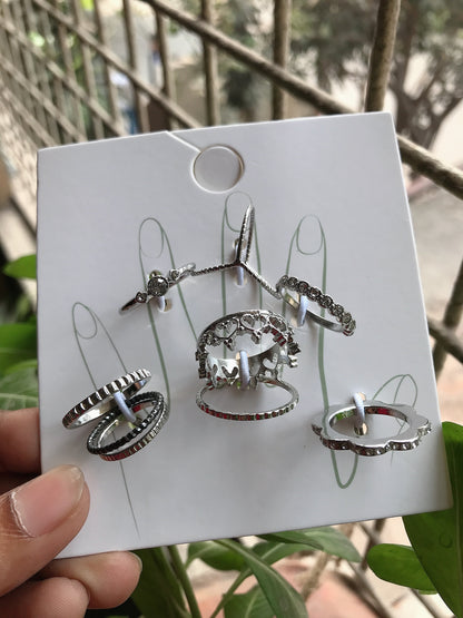 Silver Crown Ring Set