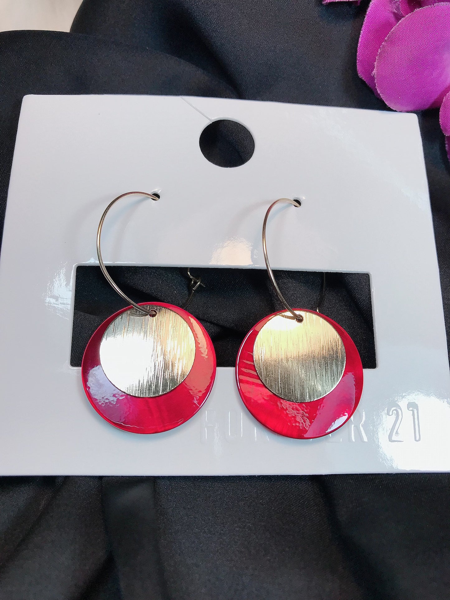 Red Gold Circle Earring