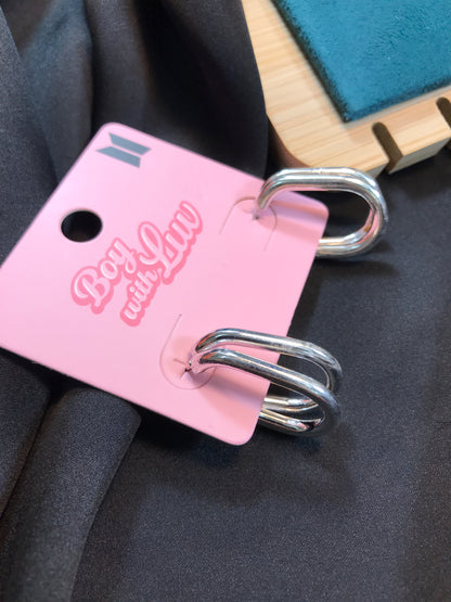 Silver Double Line Oval Hoop