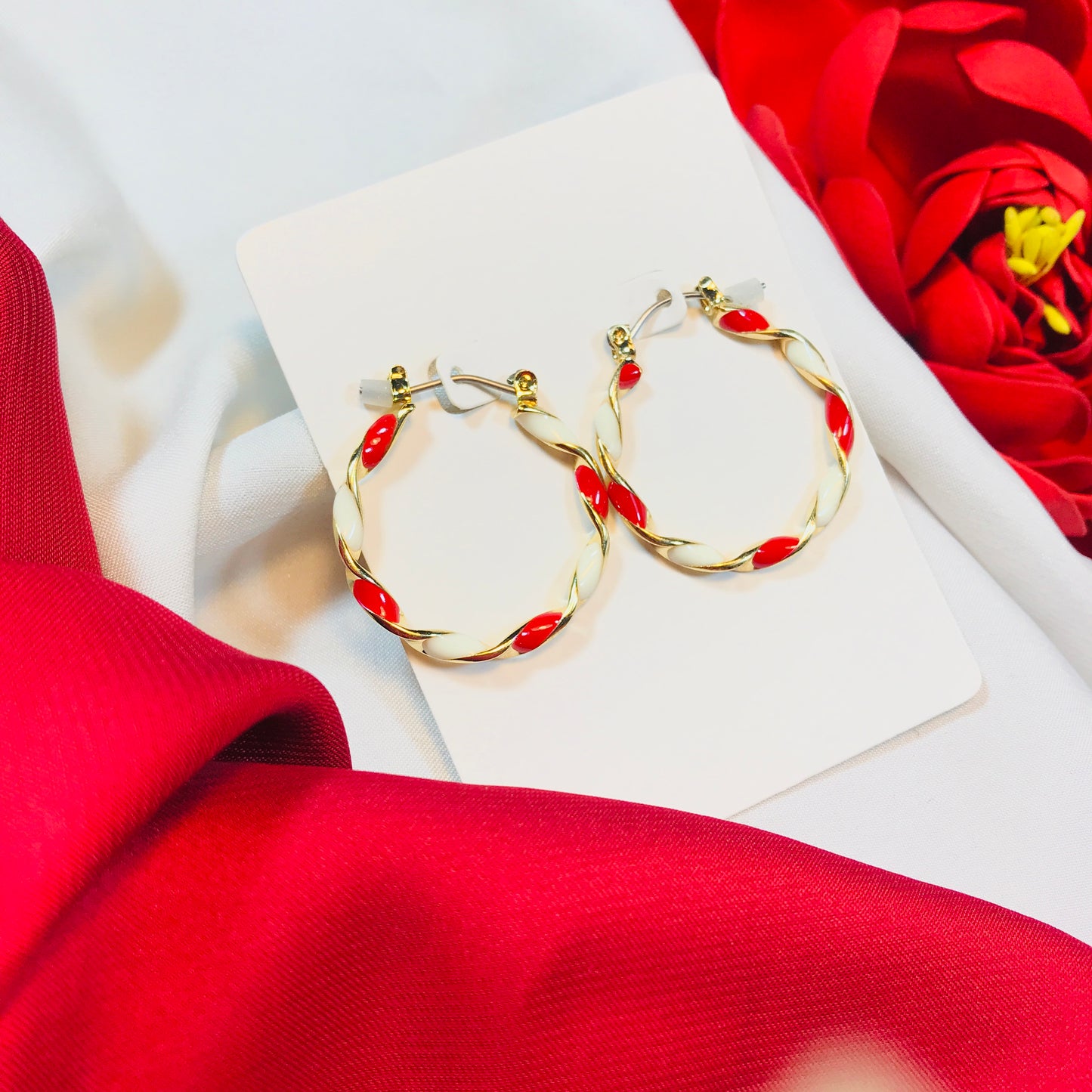 Red White twist Hoop