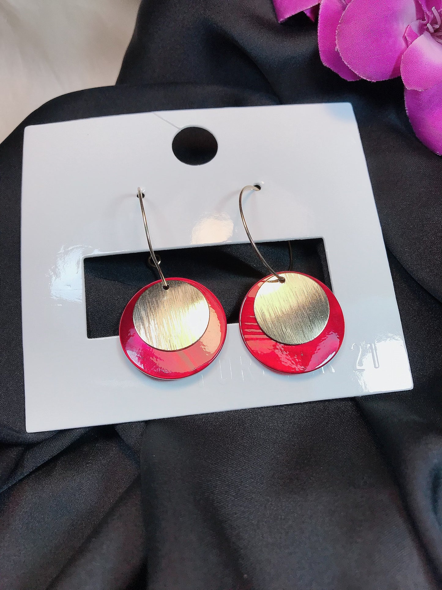 Red Gold Circle Earring