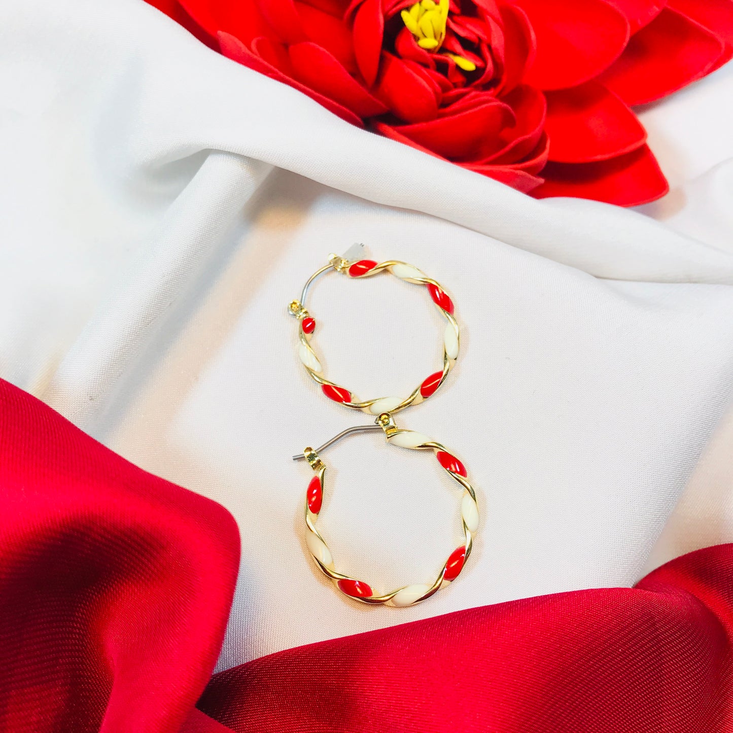 Red White twist Hoop