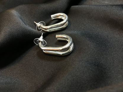 Silver Double Line Oval Hoop