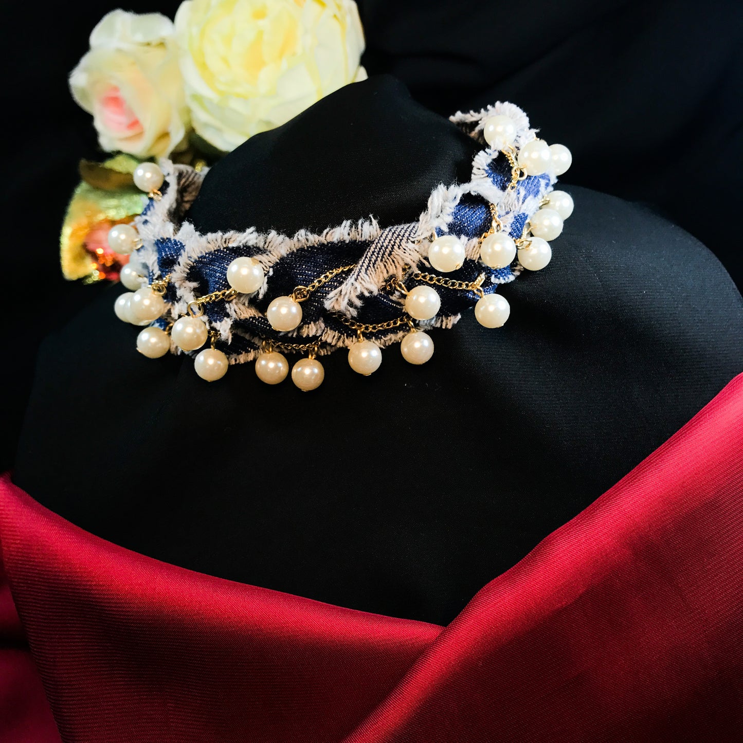 Denim  Pearl Choker