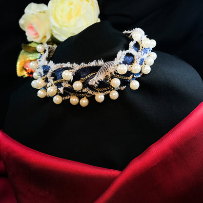 Denim  Pearl Choker