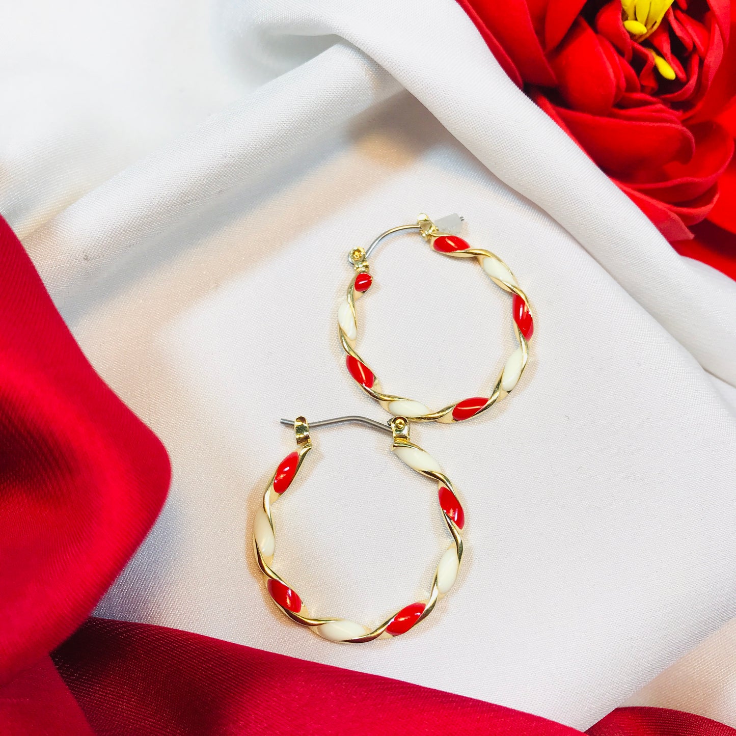 Red White twist Hoop