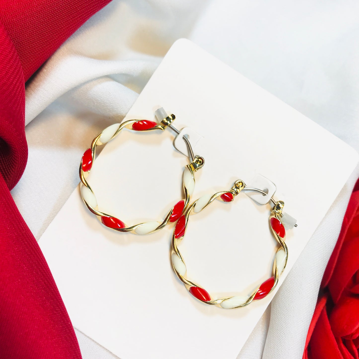 Red White twist Hoop