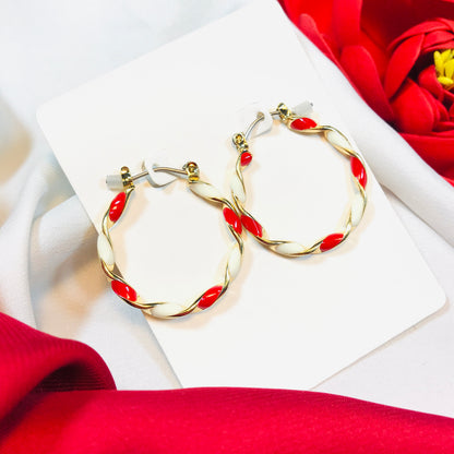 Red White twist Hoop