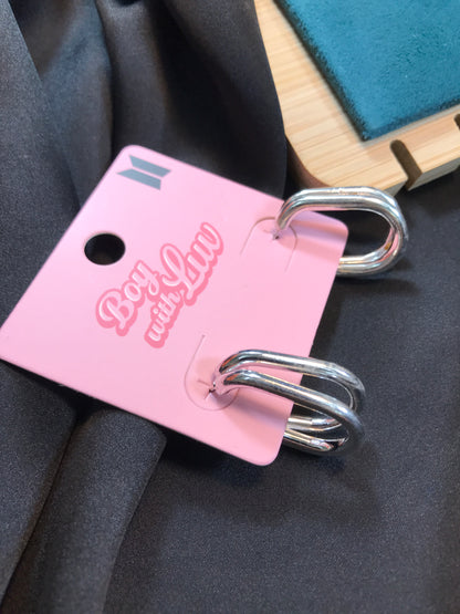 Silver Double Line Oval Hoop