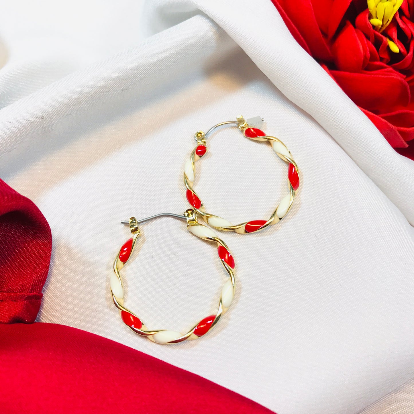 Red White twist Hoop