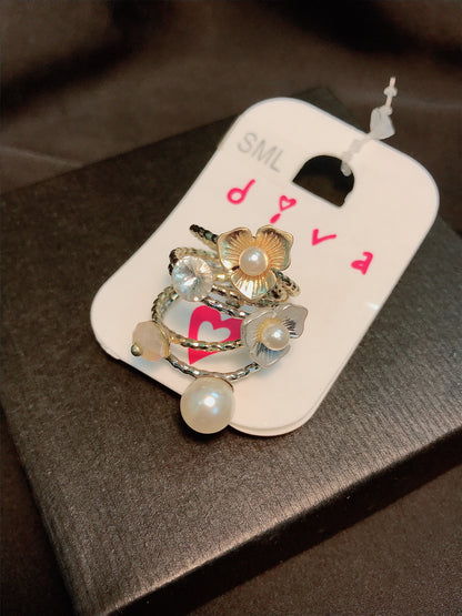 Multi Flower Ring Set
