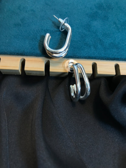 Silver Double Line Oval Hoop