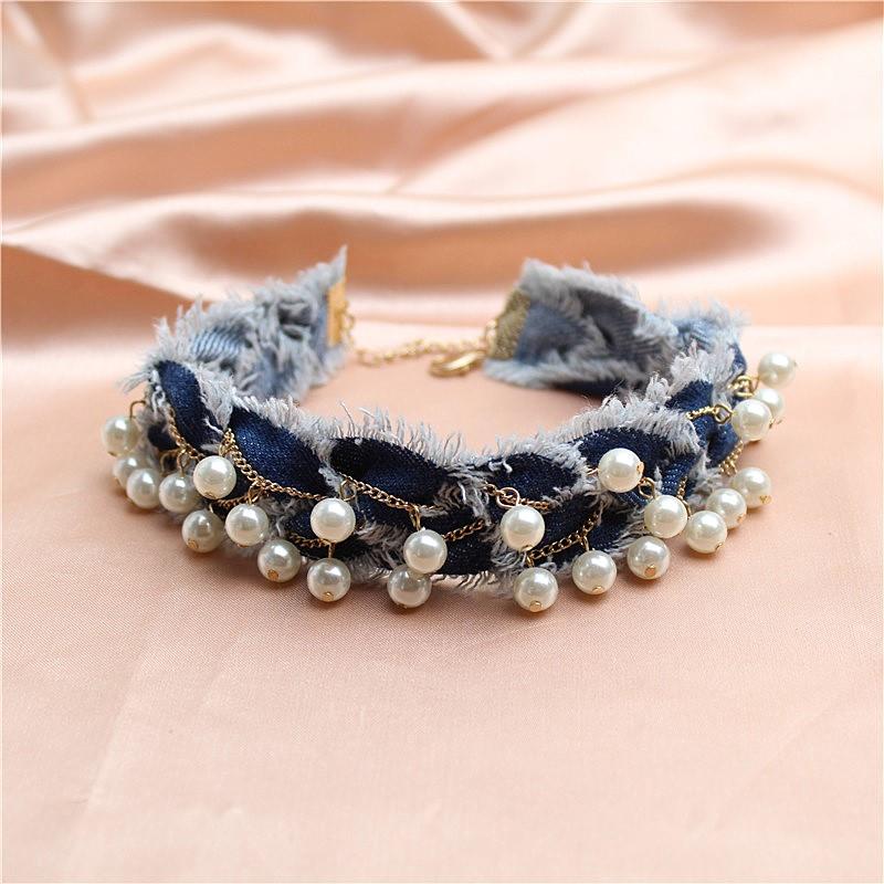 Denim  Pearl Choker