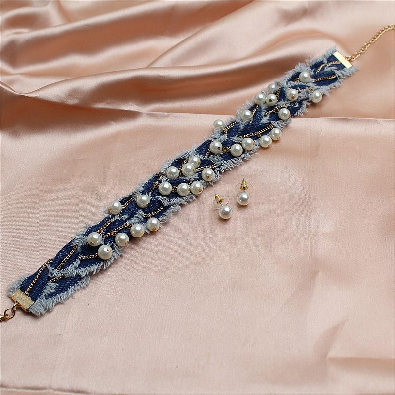 Denim  Pearl Choker