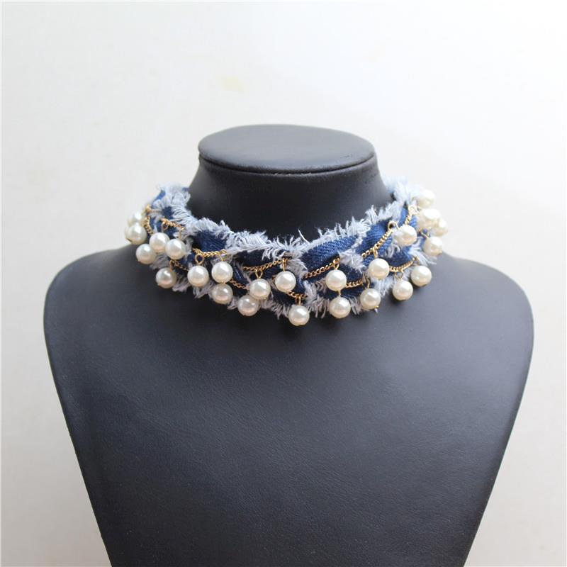 Denim  Pearl Choker